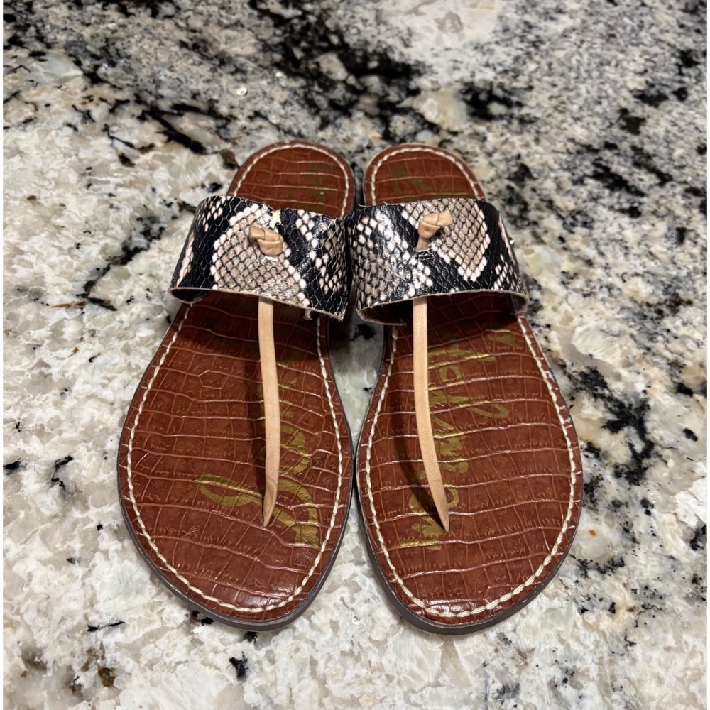 Sam Edelman Gus Sandals Women 8 Brown Snakeskin Croc Embossed Leather Flat